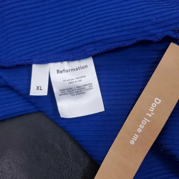 Reformation Dress Kensy Cutout Blue Stretch Knit Mini Size XL NWT - Picture 7 of 15